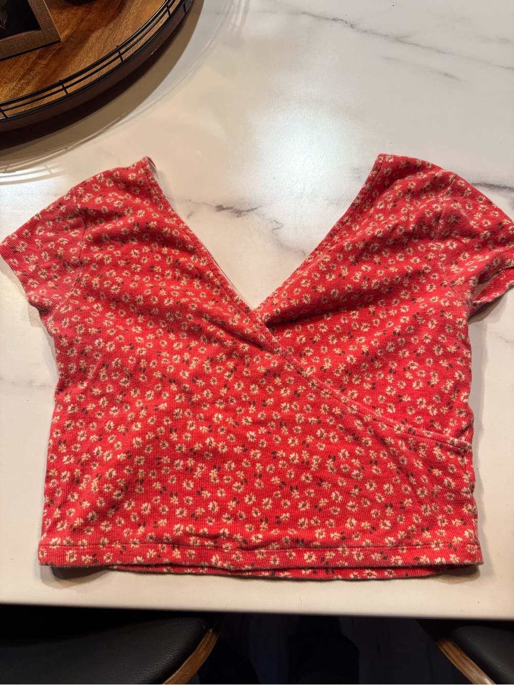 Red Floral Wrap-Front Women's Top